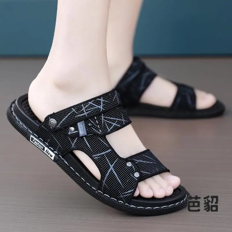 Men's Summer Casual Outdoor Beach Anti-slip Sandals Slip-On Comfortable Breathable PU Upgraded Korean Style Flat Heel Sandals