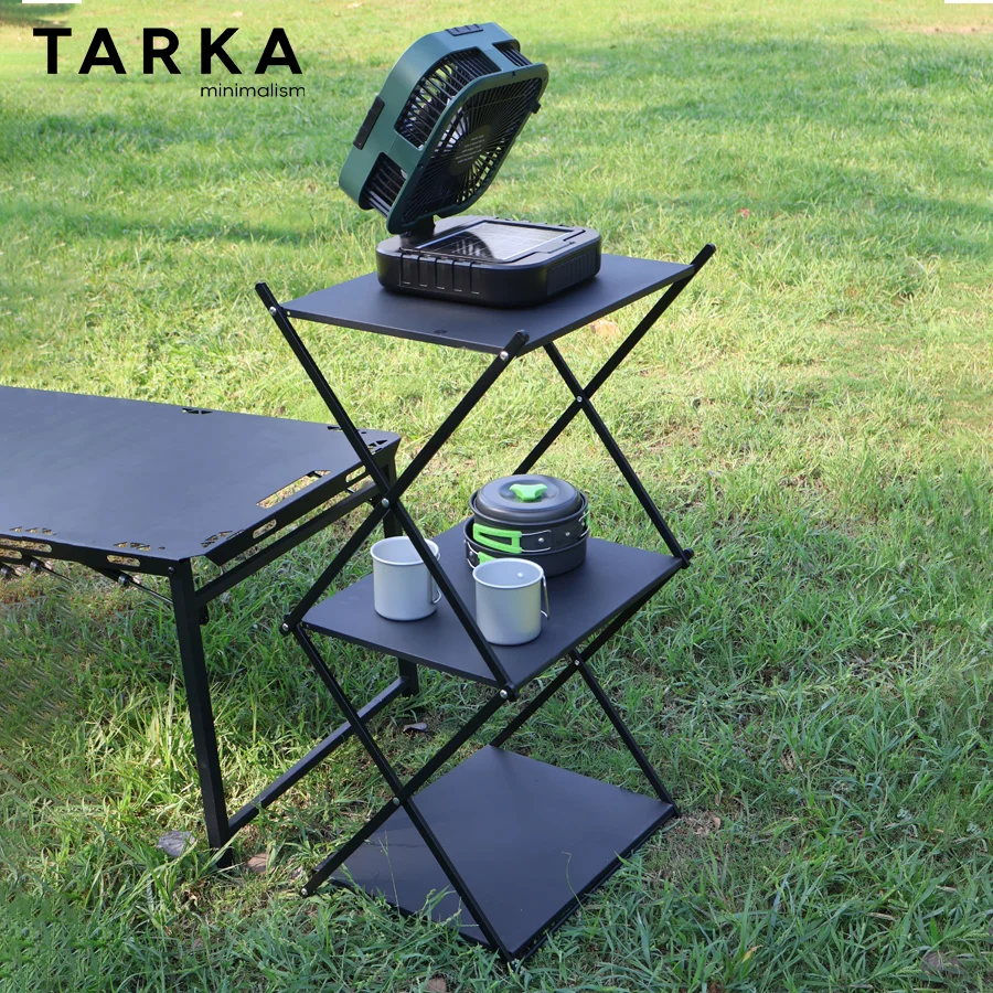 

TARKA 1 шт. 3-слойная складная полка для кемпинга, стеллаж для хранения посуды для барбекю, пикника, портативная складная полка для автомобиля для путешествий на открытом воздухе