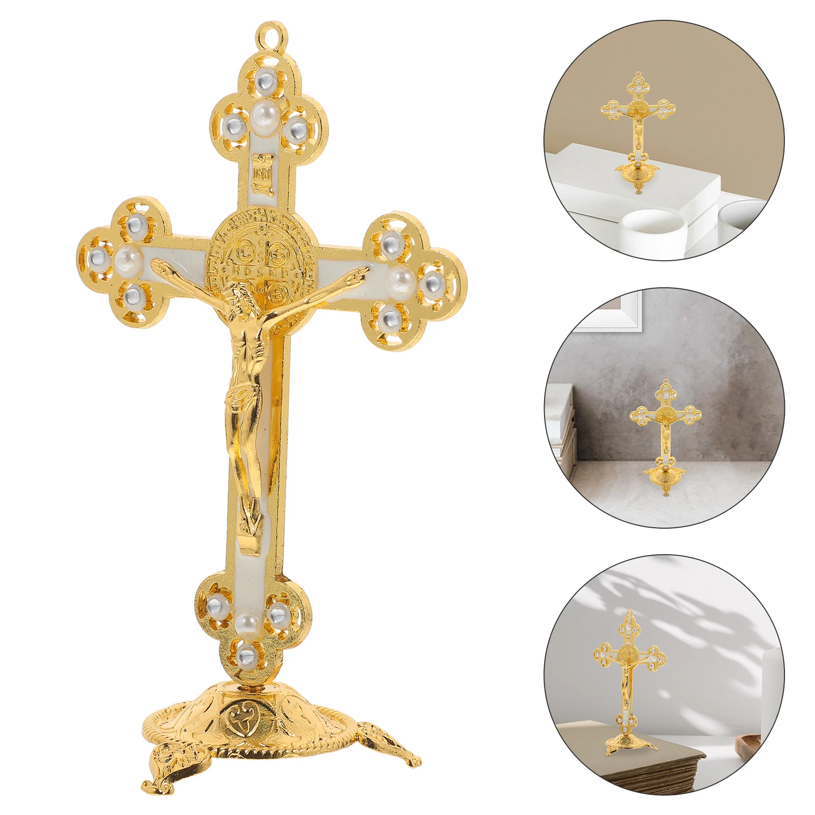 

Golden Cross Jesus Jesus Figurines Statue Desktop Sculpture Home Decor Gift Crucifix Figurine Colorful Religious