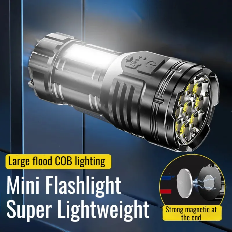 Strong Magnetic At The End Flashlight Portable Outdoor High-Intensity Flashlight Waterproof Torchlight Nine-core Strong Light