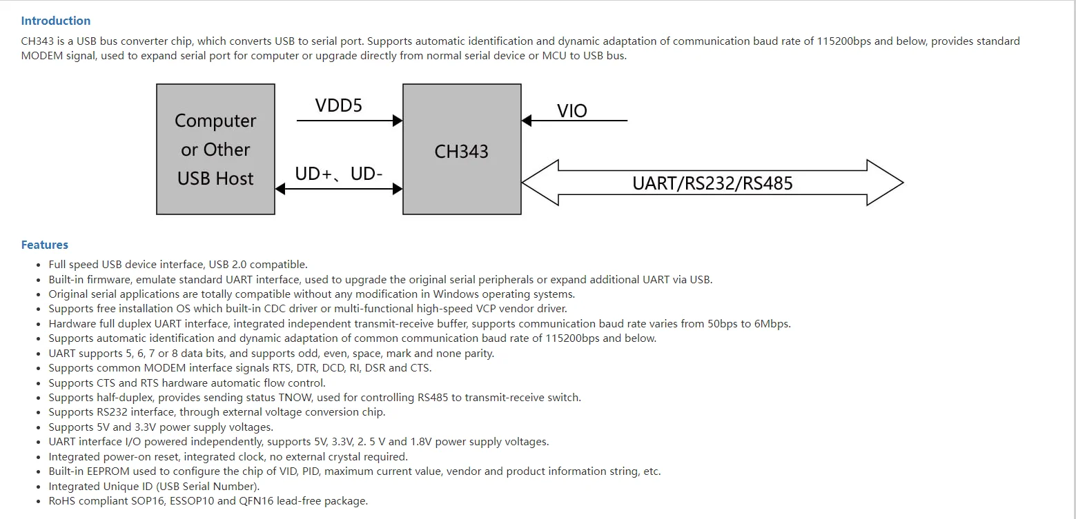 CH343 USB to TTL Serial Port Download Debugger High Speed 6Mbps 5V/3.3V/2.5V/1.8V Serial Port Independent IO