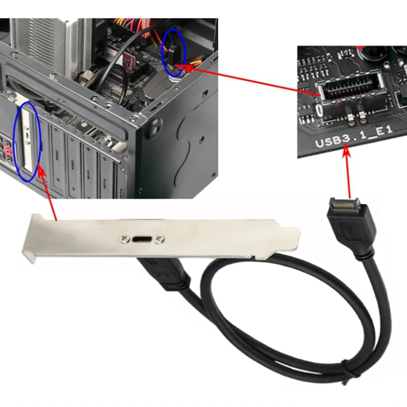 50cm USB 3.1 Front Panel Header Type E to Type C Motherboard Extension Cable Gen 2 10Gbps Type-E To USB-C Female Connector