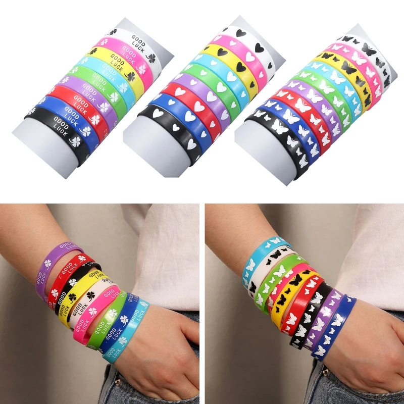 Mixed Colors Silicone Bracelets Four-leaf Clover Wristbands Fashion Jewelry D5QB