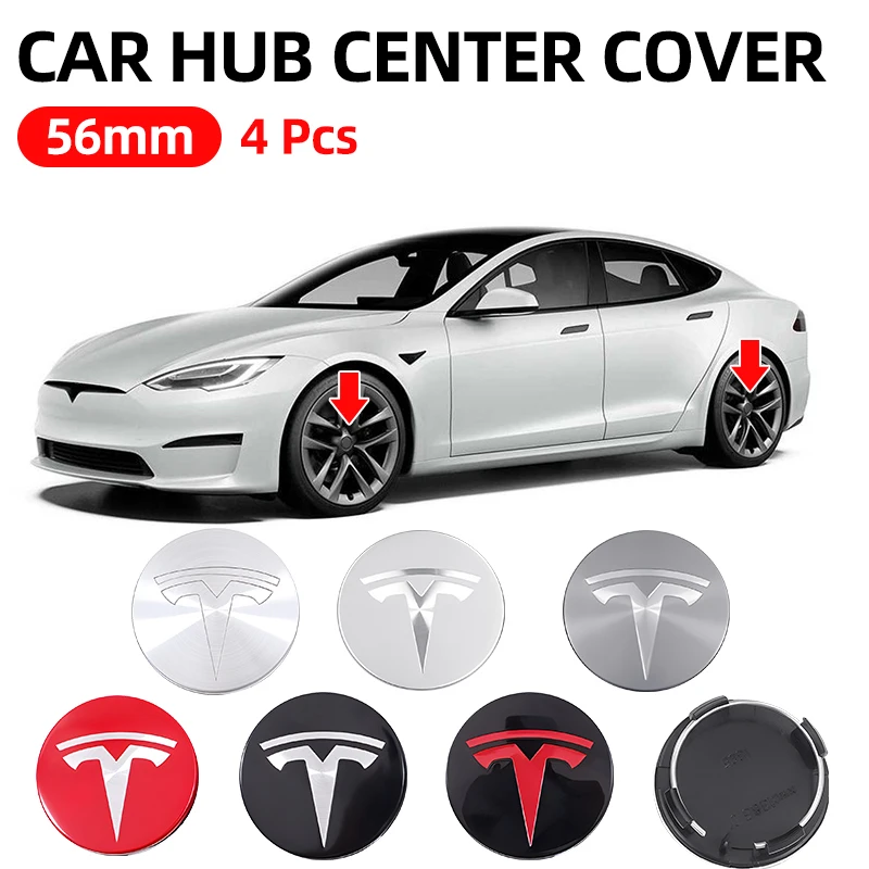 4piece 56mm Wheel Hub Center Caps Badge Cover Hub caps For Tesla Model 3 Model Y Model S Model X 2016-2025 Accessories