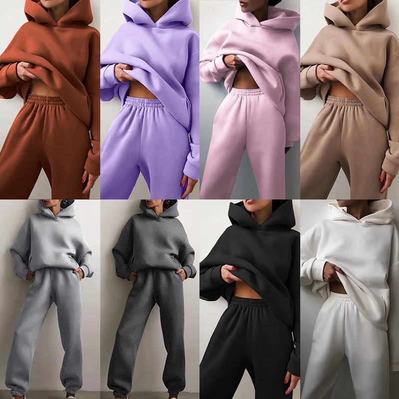 NEW 2026 Women's 2 Piece Tracksuit, Plain Hoodie Sweatshirt and Jogger Pants Set, Casual Loungewear