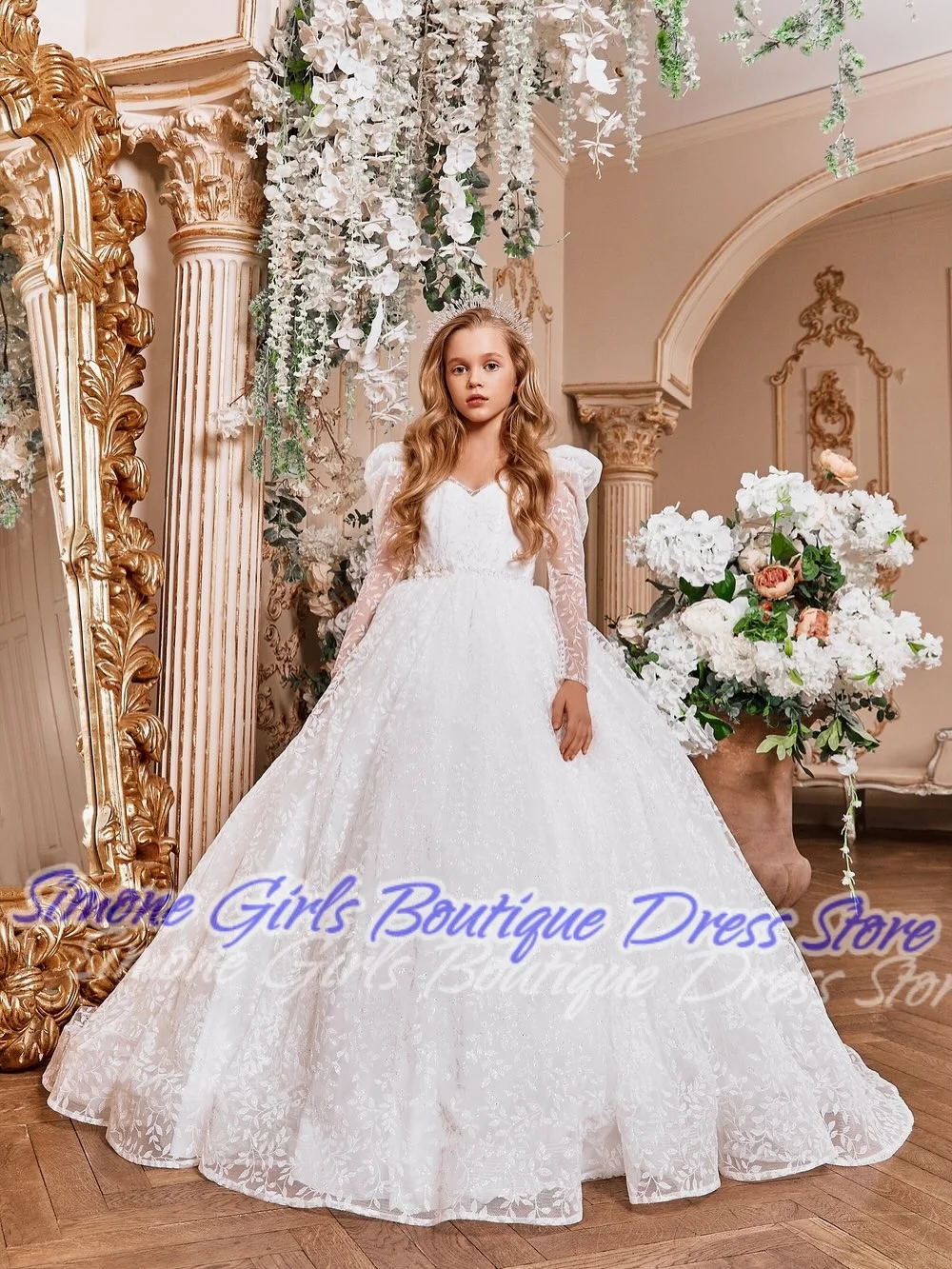 backless Elegance Lace Long sleeves tail Flower Girl Dress for Wedding Holiday Celebrations Dance Performances Birthday party