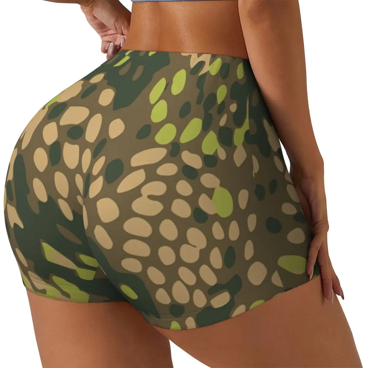 Custom German Spring Oak Camouflage Gym Running Volleyball Shorts Women Army Camo Workout Yoga Shorts