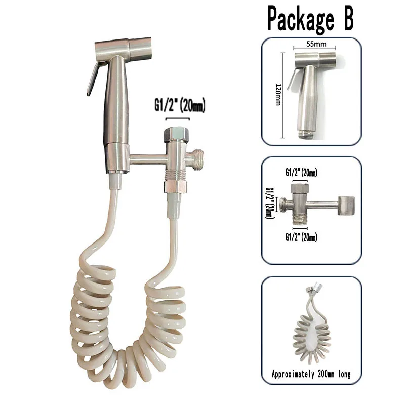 Handheld wash Bidet Spraver Set 304 Stainless SteeSpray Gun Shower Pressurizing Handheld Toilet spray gun shower Self Cleaning