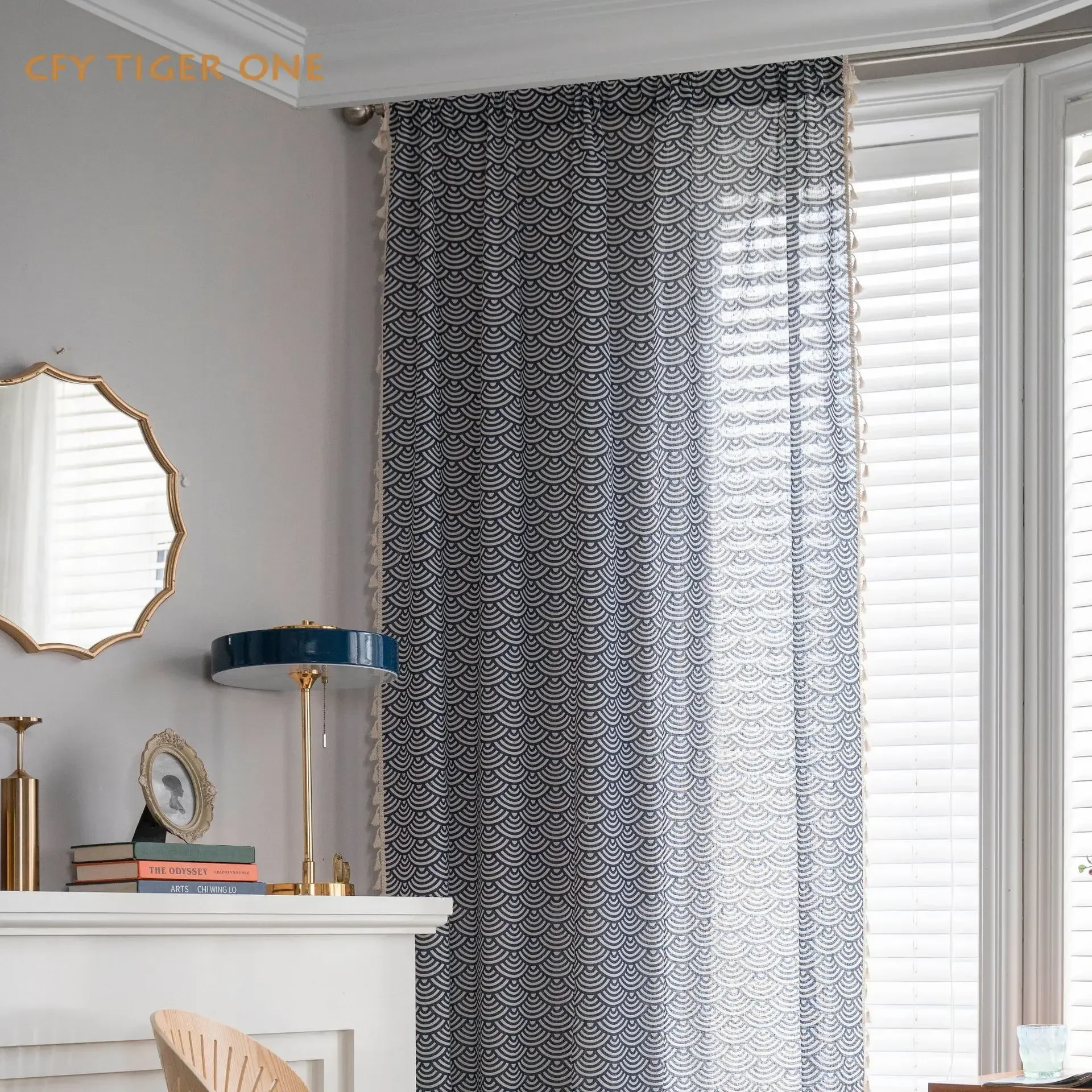 

Cotton Linen Fish Scales Beige with Tassel Window Curtain Blackout Drapes for Living Room Bedroom Kitchen Drapes Home Decoration