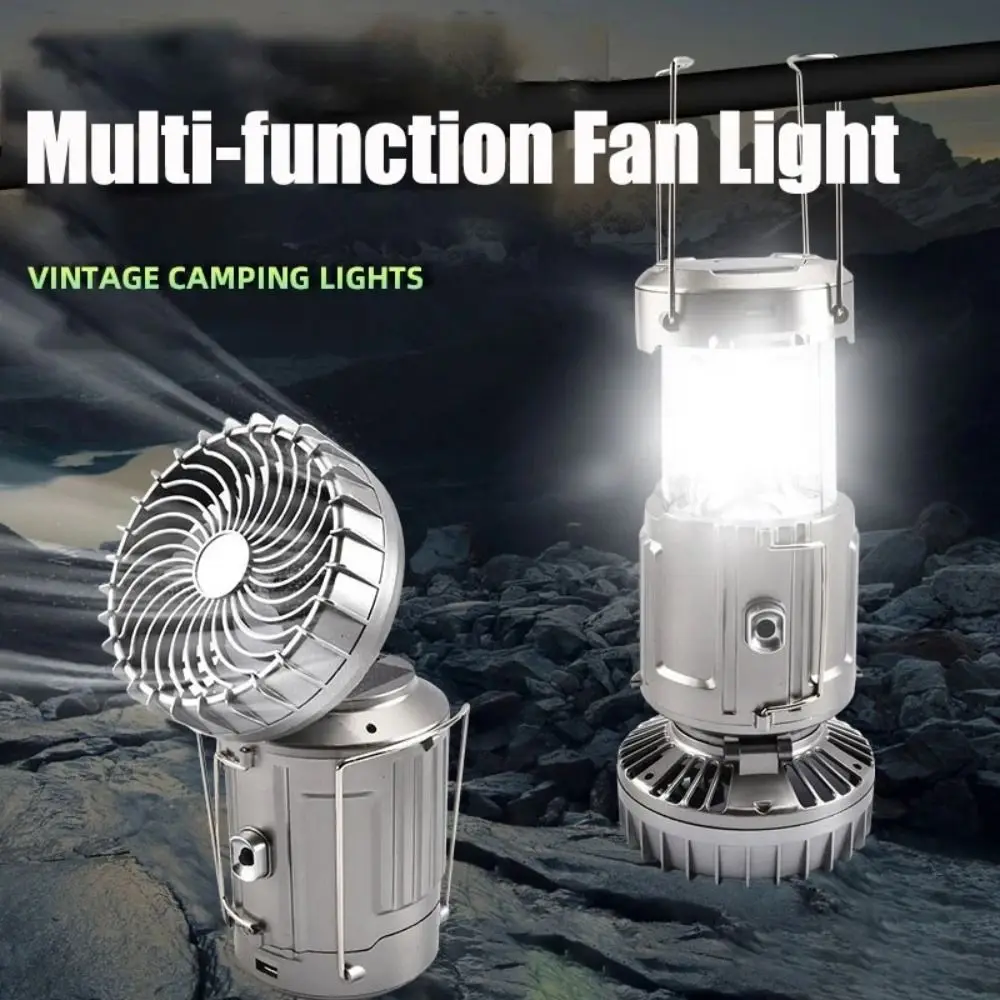 

Portable Electric Fan Camping Lamp 1800mAh Waterproof Solar Camping Lamp Extendeable Handheld Rechargeable Outdoor Lamp Camping