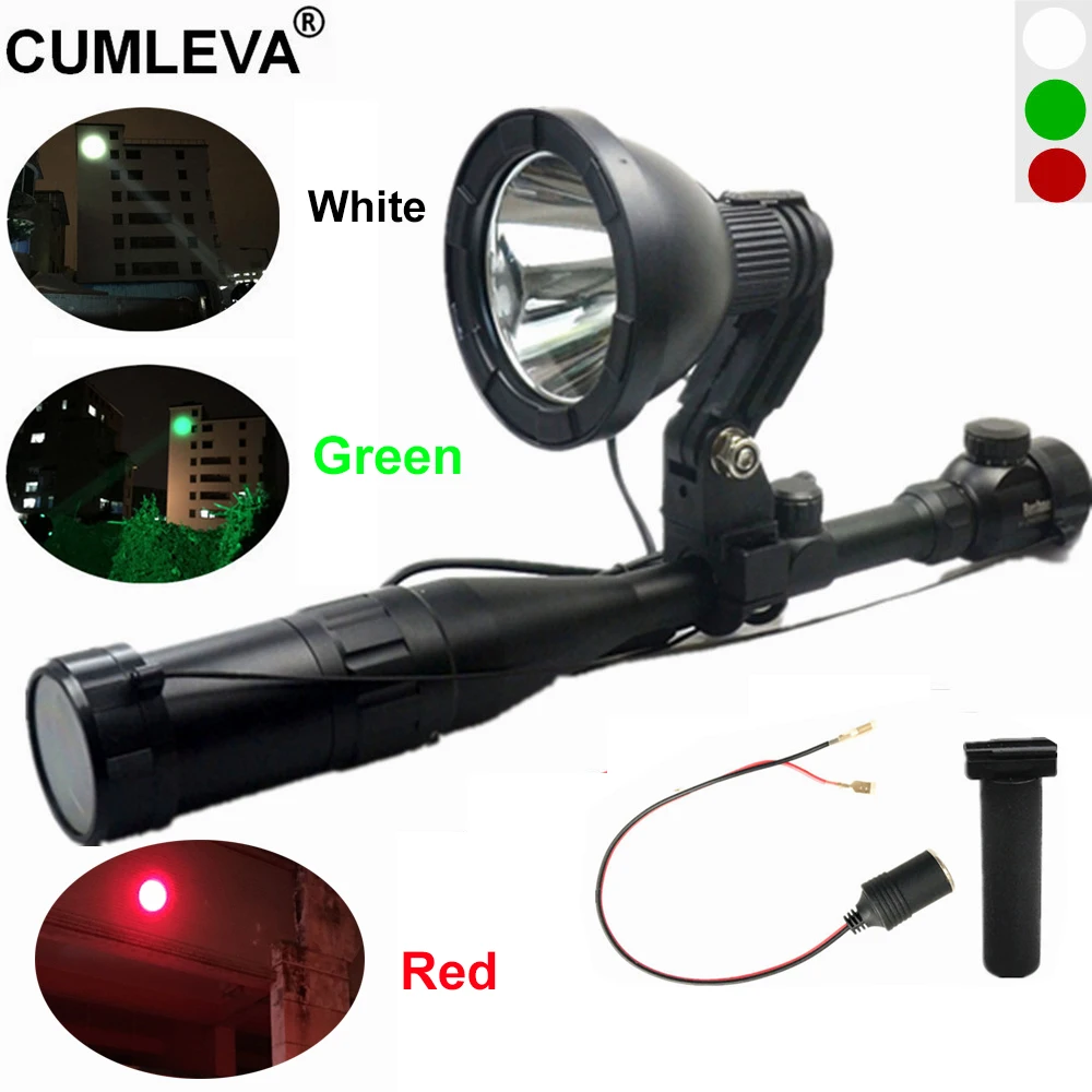 

Lightweight Scope Rifle Gun Mounted Spotlight 12V 125mm CREE 25W LED White/Green/Red Weapon Light With Female Plug Handle