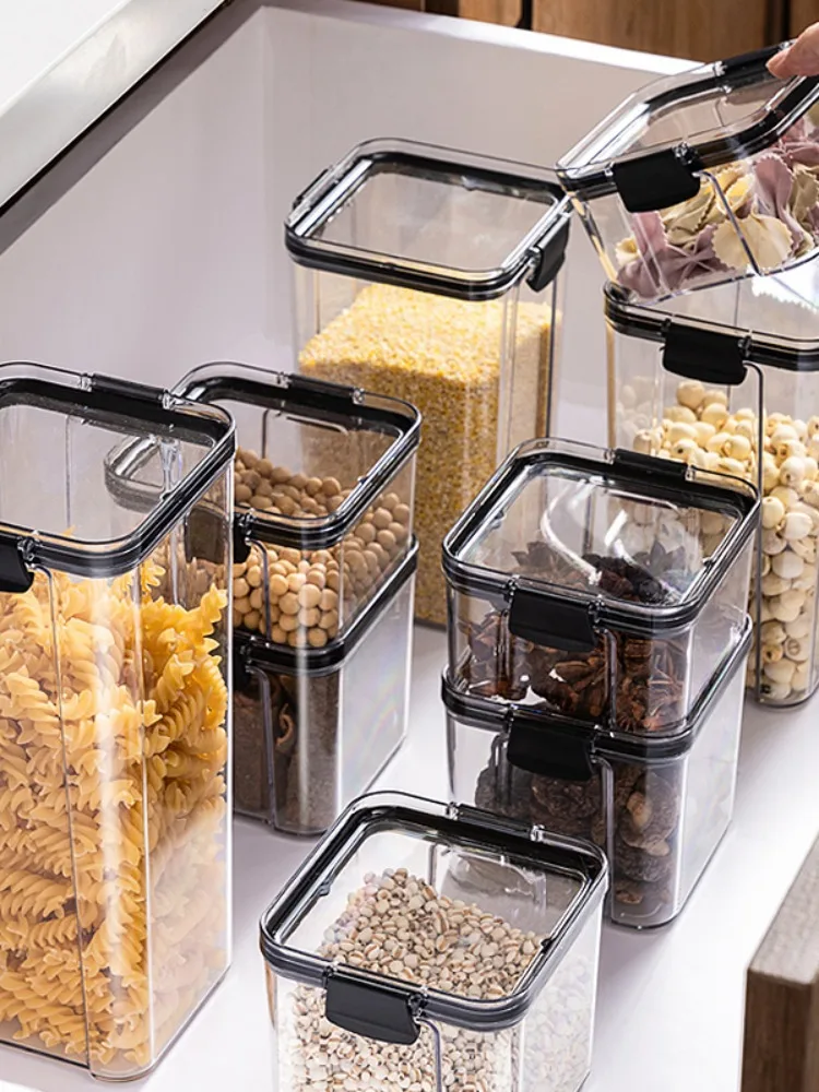 Sealed Cans for Grains Kitchen Storage Edible Grade Transparent Plastic Cans Boxes Snacks Dry Goods Tea Storage Cans