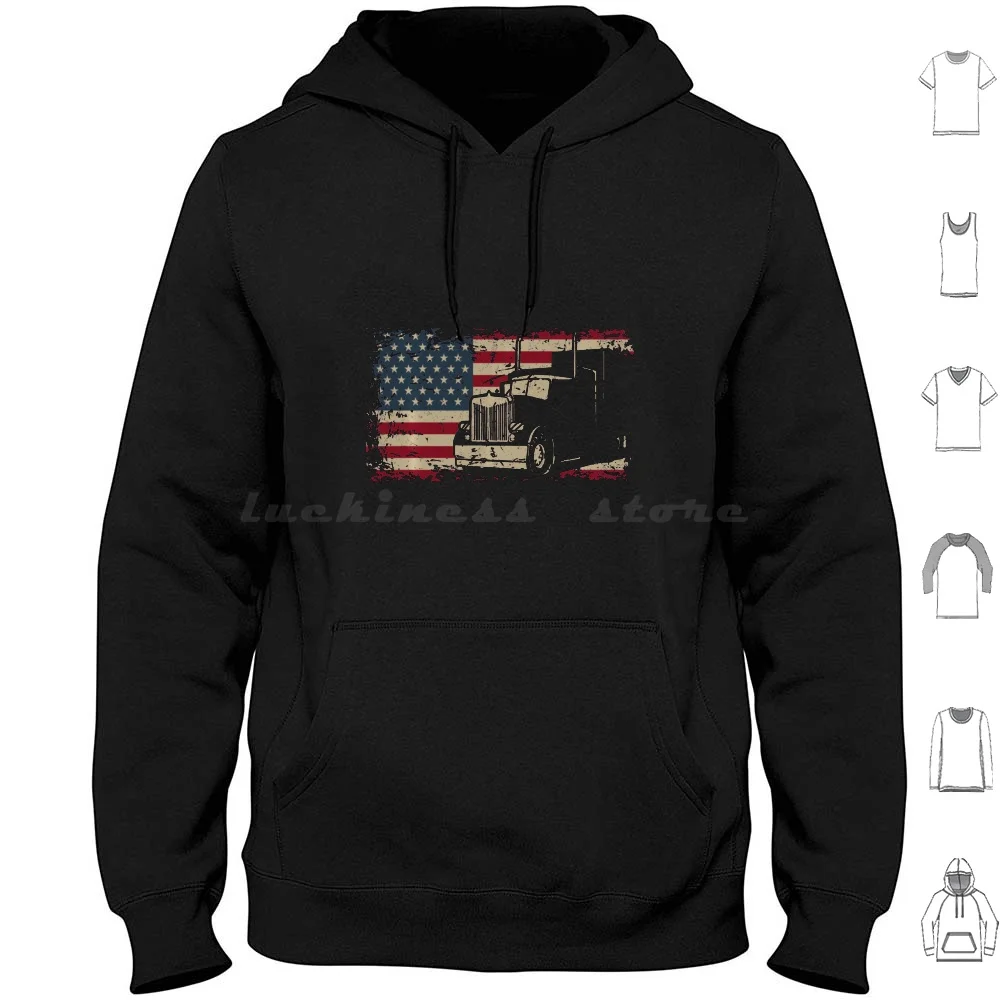 

Truck Driver American Flag Gift Patriotic Trucker Hoodie cotton Long Sleeve Truck Driver Patriotic Trucker American Trucker