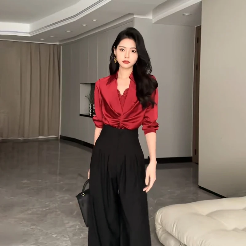 2024 Ultra High Waist Wide Leg Pants Straight Drooping Spring and Summer All-Match Trousers Thick Suit Pants Mop Pants