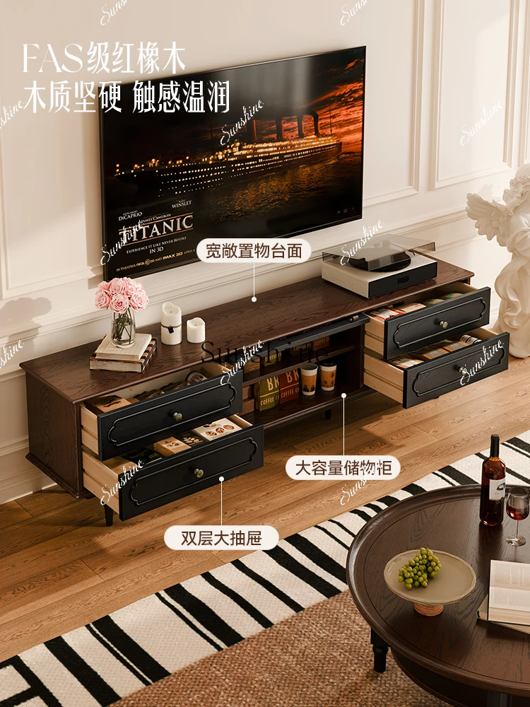 French retro storage solid wood storage integrated home living room TV cabinet  FT