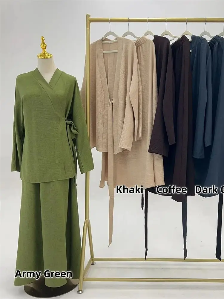 

Ramadan Plain 2 Piece Abaya Set Tops Skirt Modest Muslim Prayer Dress Abayas For Women Caftan Marocain Ensembles Musulmans Femme