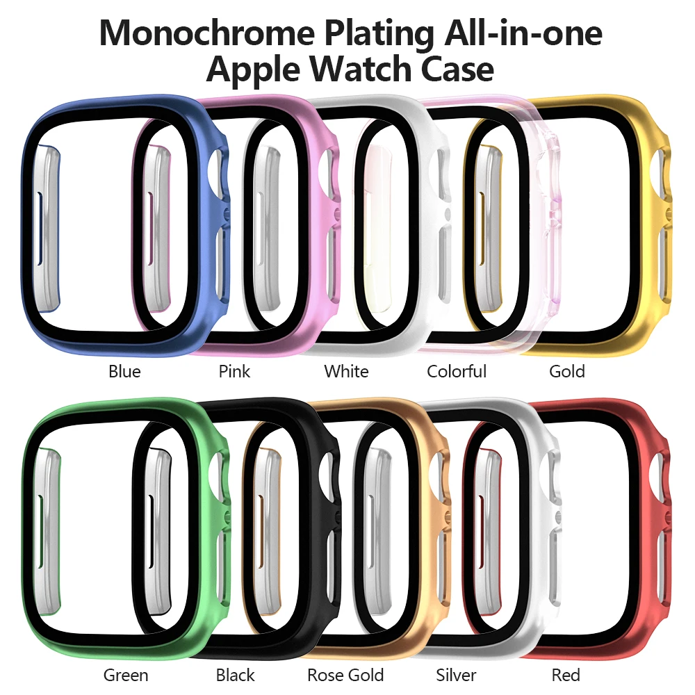For Apple Watch Plated Case Glass+Case 8 7 6 SE 5 iWatch Accessories Screensaver For Apple Watch Series 45mm 41mm 44mm 40mm 42mm