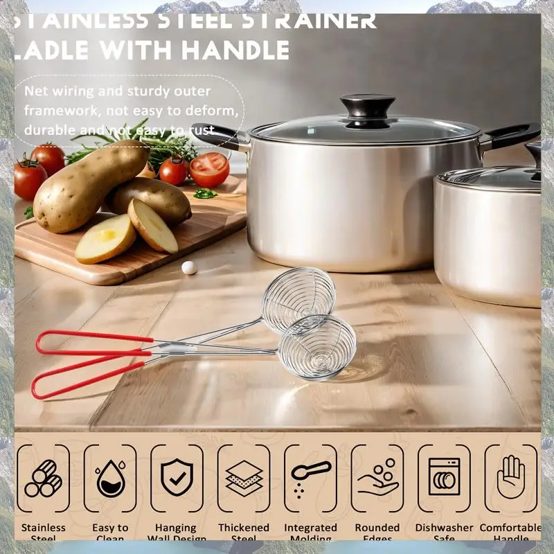 

2025 Trend Stainless Steel Colander Sieve,Wire Skimmer Spoon With Handle For Hot Pot Eating Soup Draining And Pearl Food 10Pcs