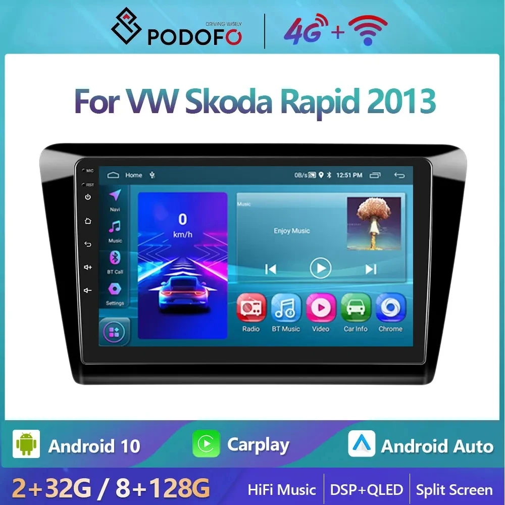 

Podofo 2 Din Android Car Radio Multimidia Video Player For Volkswagen Skoda Rapid 2013 GPS Navigation 2din Carplay Auto Stereo