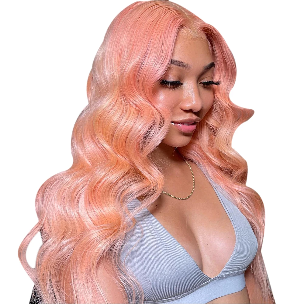 باروكة من شعر طبيعي بدون صمغ وردي فاتح جاهزة لارتداء شعر مستعار بدانتيل أمامي مموج مسبقًا 5x5 باروكة إغلاق دانتيل للنساء بدون غراء