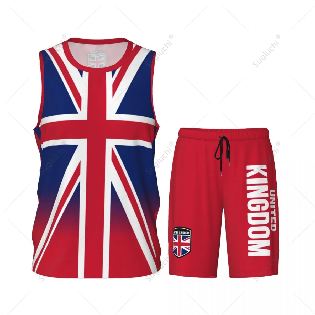 Men United Kingdom Flag UK Great Britain Basketball Jersey Set Mesh Shirt & Pants Sleeveless 2