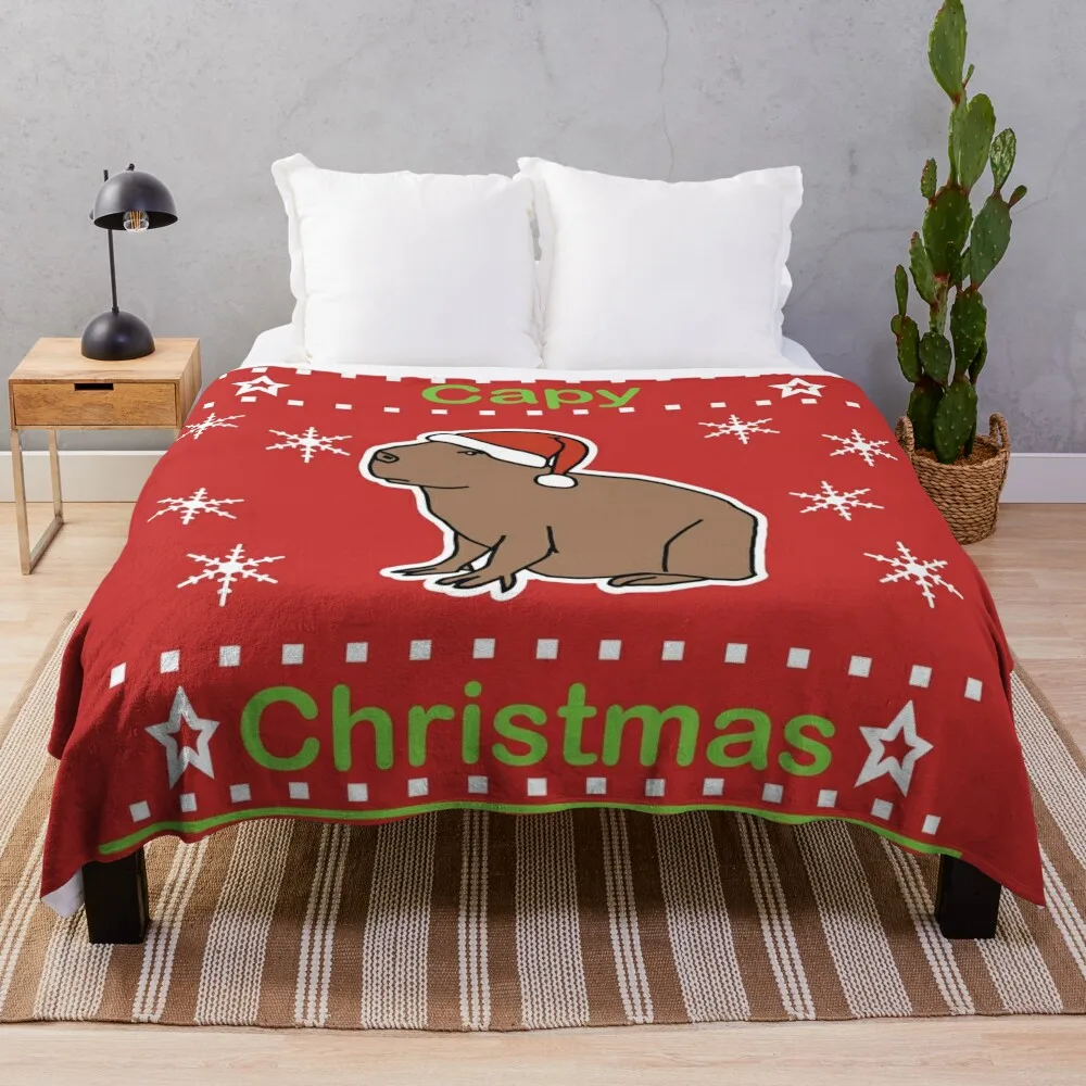 Capybara says Capy Christmas Throw Blanket Bed linens Flannels Blankets