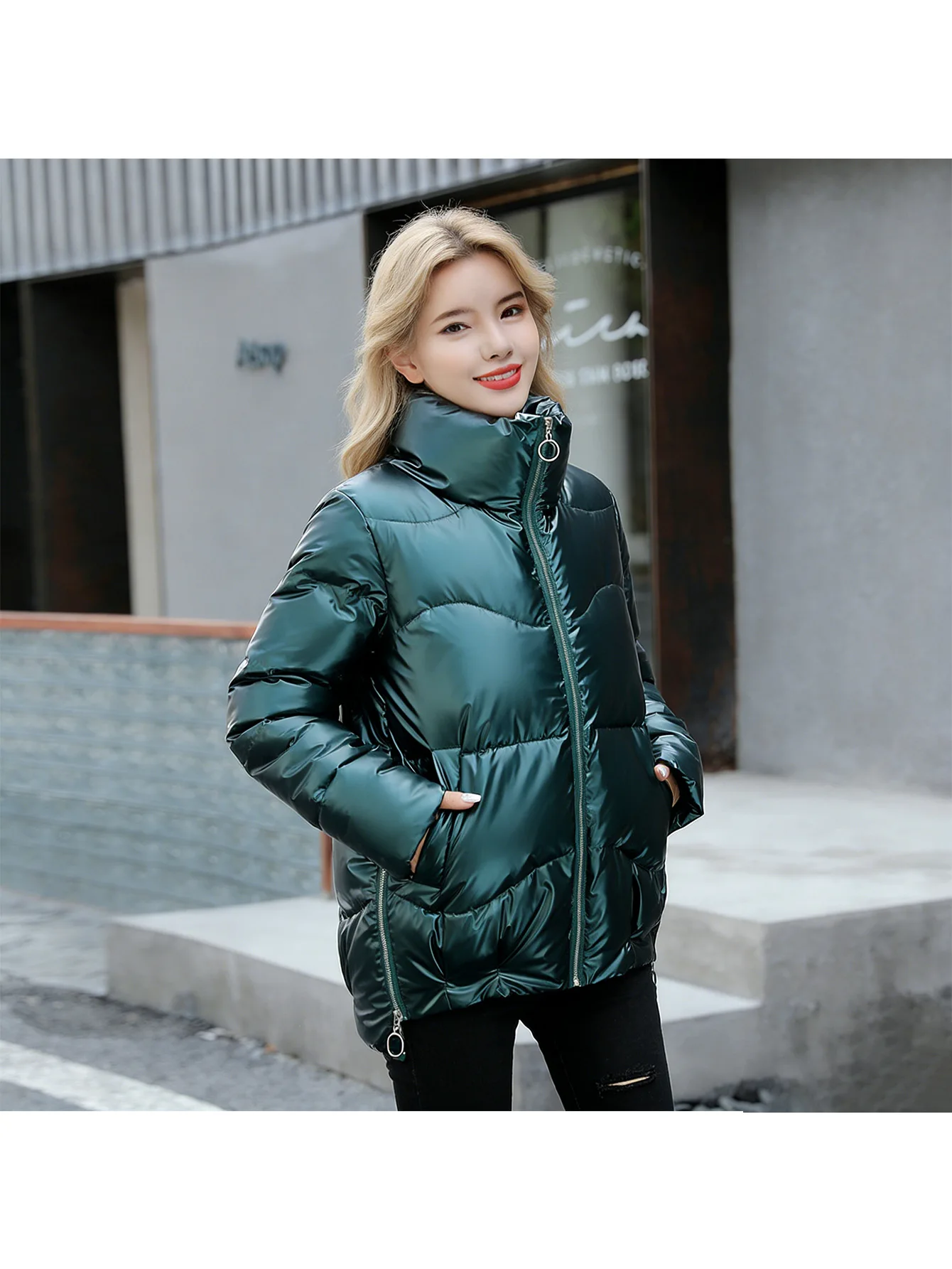 

Conciso Women Spring Autumn Fashion Style Warm Stand Collar Jacket Long Sleeved Outwear Slim Fit Cropped Puffer Casual Coat Top