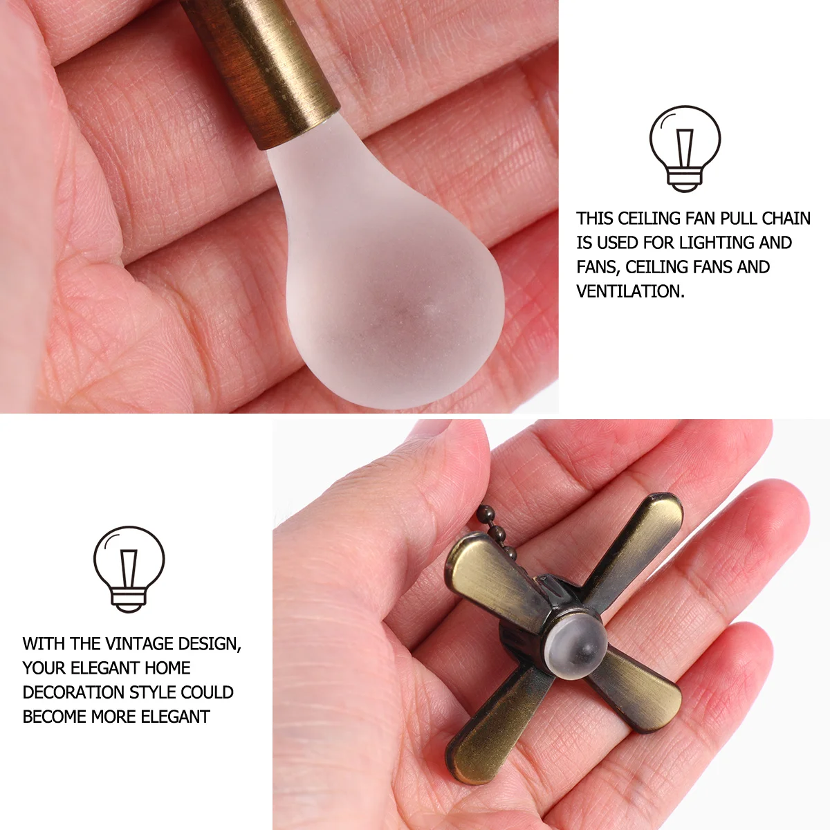 

2Pcs Ceiling Fan Chain Pulling Light Pendant Extension Vintage Design Durable Smooth Surface Chain for Home Decoration