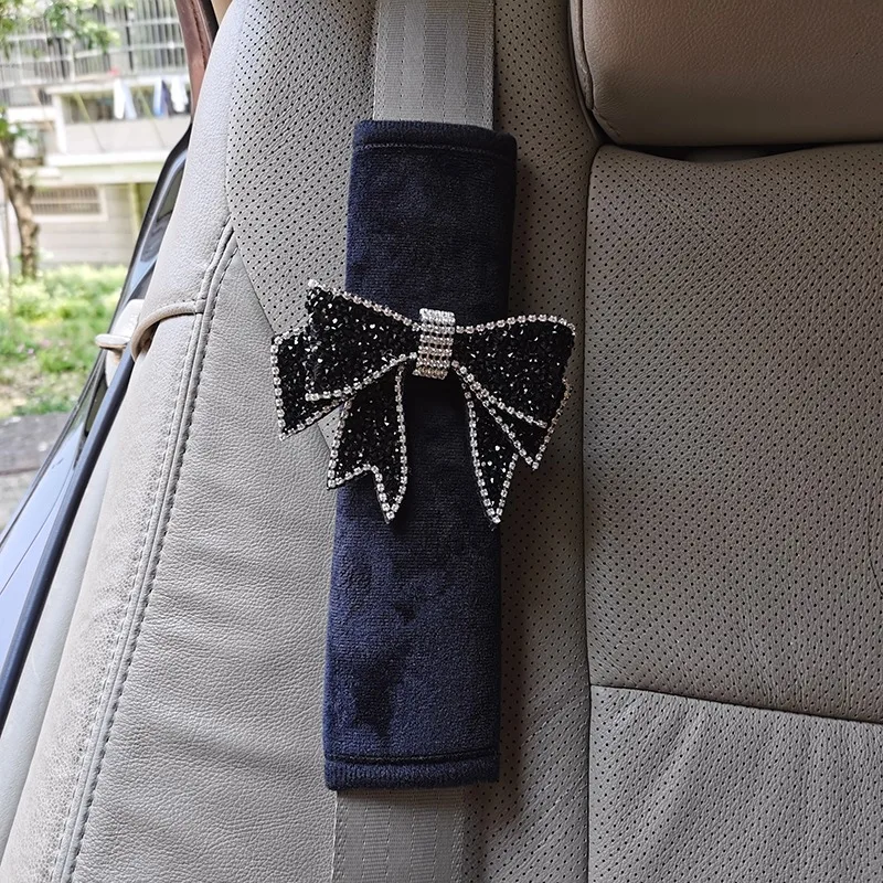 1/2 قطعة مقعد السيارة العالمي حزام غطاء الكتف لطيف اليدوية الماس القوس ديكور السيارات الداخلي حزام الأمان اكسسوارات السيارات