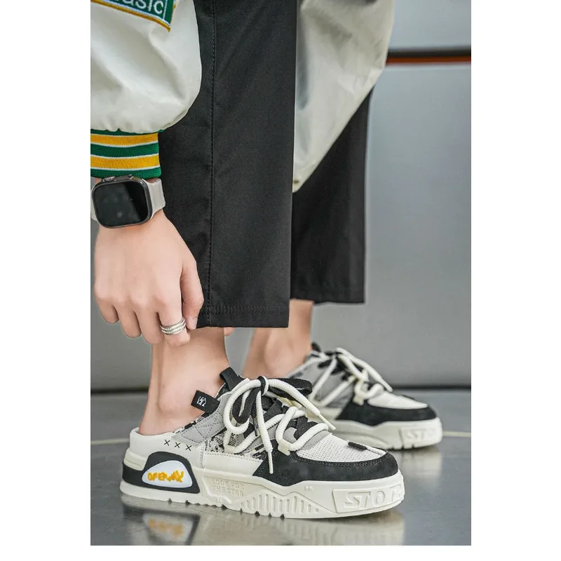 Men Casual Lazy Mule Shoes One-step-on Breathable Non-slip Wear-resistant Unique Design Thick Sole Trendy Backless shoessneakers