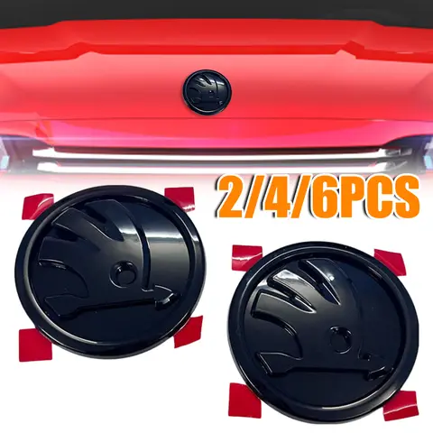 Skoda Superb Octavia 엠블럼용 로고 전면 후면 배지, 블랙 엠블럼, 90mm + 90mm, 2 개, 4 개, 6 개
