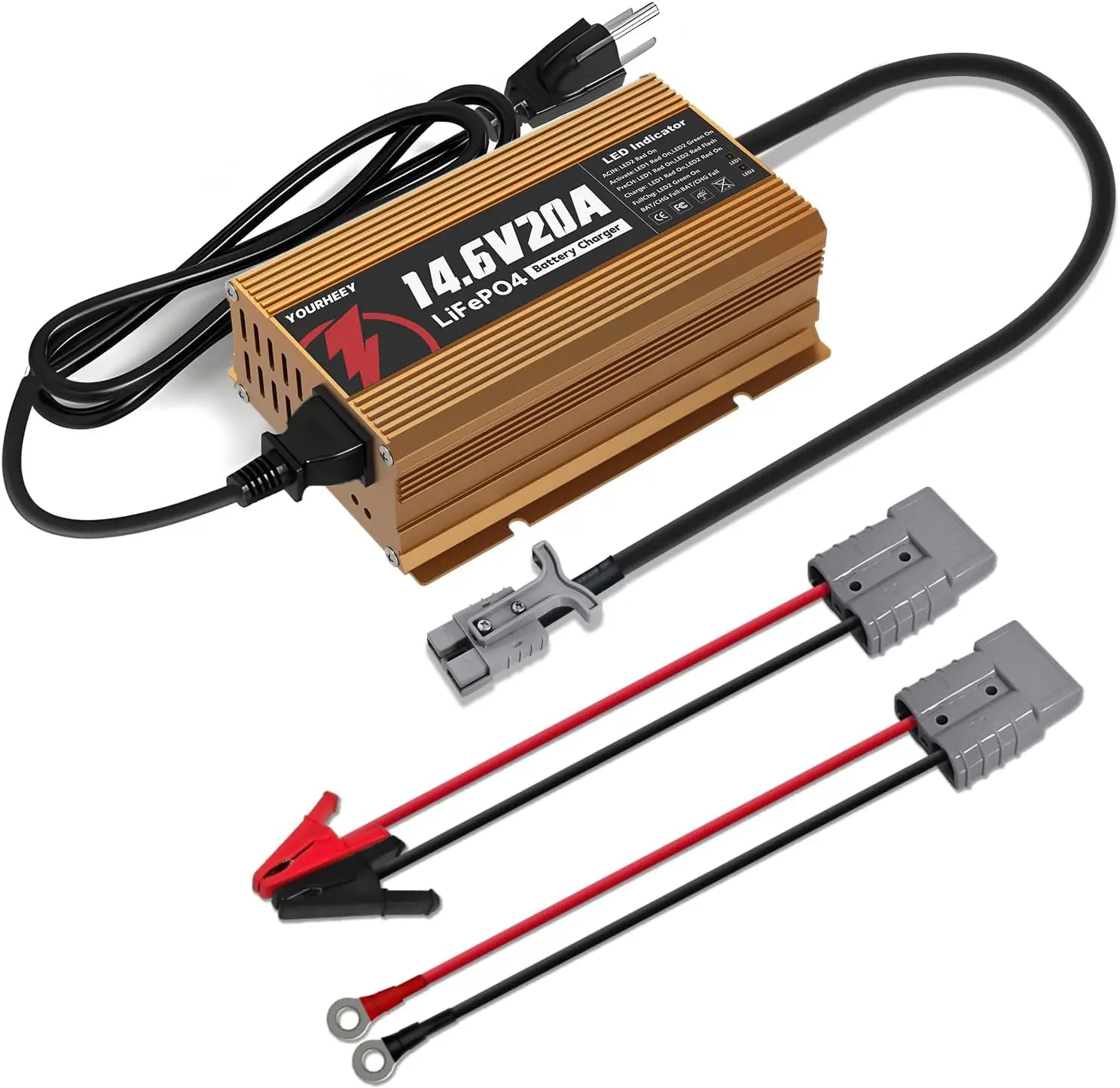 

12V 20A LiFePO4 Battery Charger with Anderson Connector, LED Indicator for ATVs, Boats, RVs