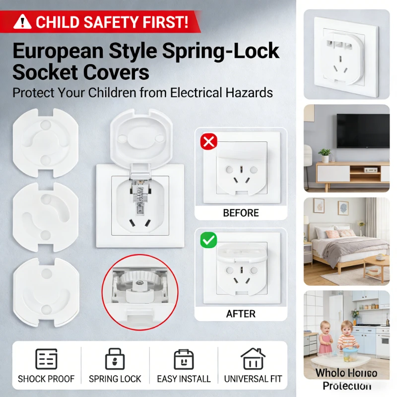

European Style Safety Socket Covers-Child Proof 2 Pin Outlet Protector,Electrical Plug Inserts Spring Protection Caps for Home B