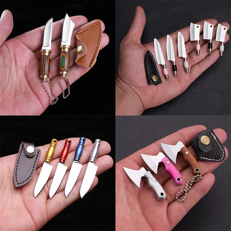 1Pcs Portable Mini Pocket Knives Small Stainless Steel Unpacking Knives Outdoor Camping Sharp Knife With Leather Case