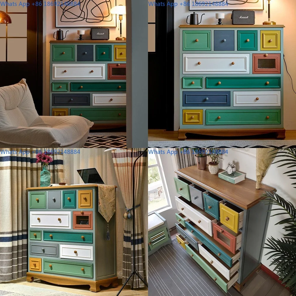 Solid Wood Painted Chest of Drawers for Bedroom Living Room Storage Organizer Decorative Cabinet with Multiple Drawers