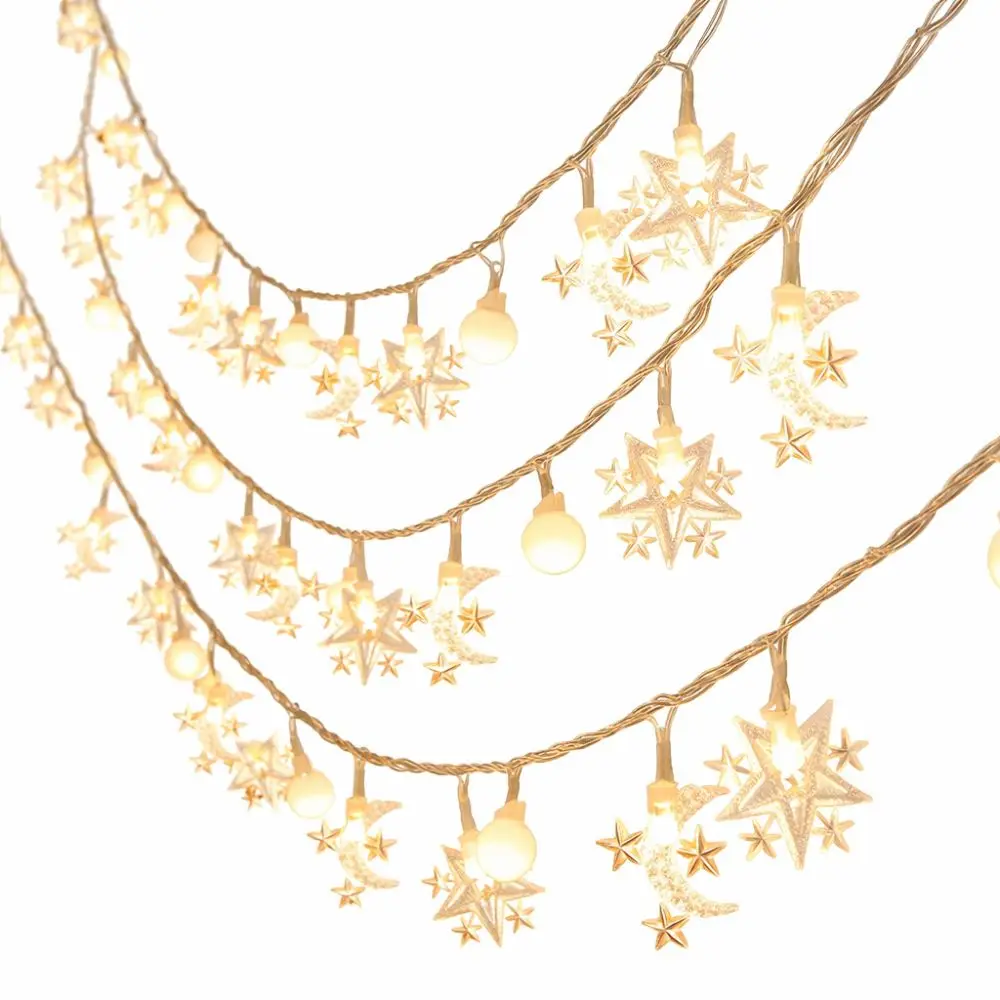 

Plastic LED String Lights Moon Decoration Warmwhite Star String Lights Multiple Lengths Battery Powered LED Curtain Light