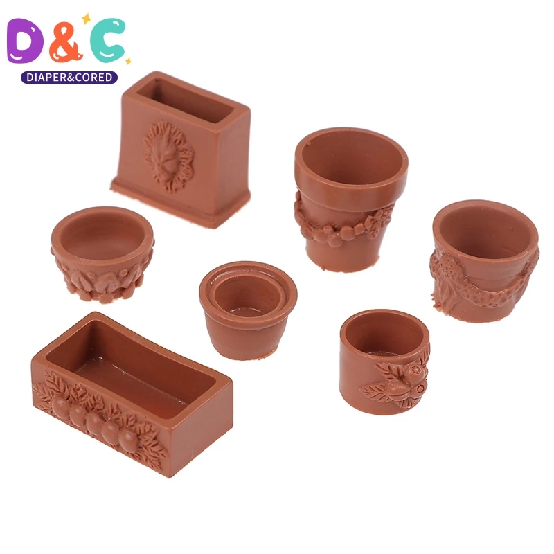 Mini Miniatura Bonsai Flower Pot, Dollhouse Fairy Garden Decor, Doll House Collectibles, Acessórios, 7Pcs por conjunto