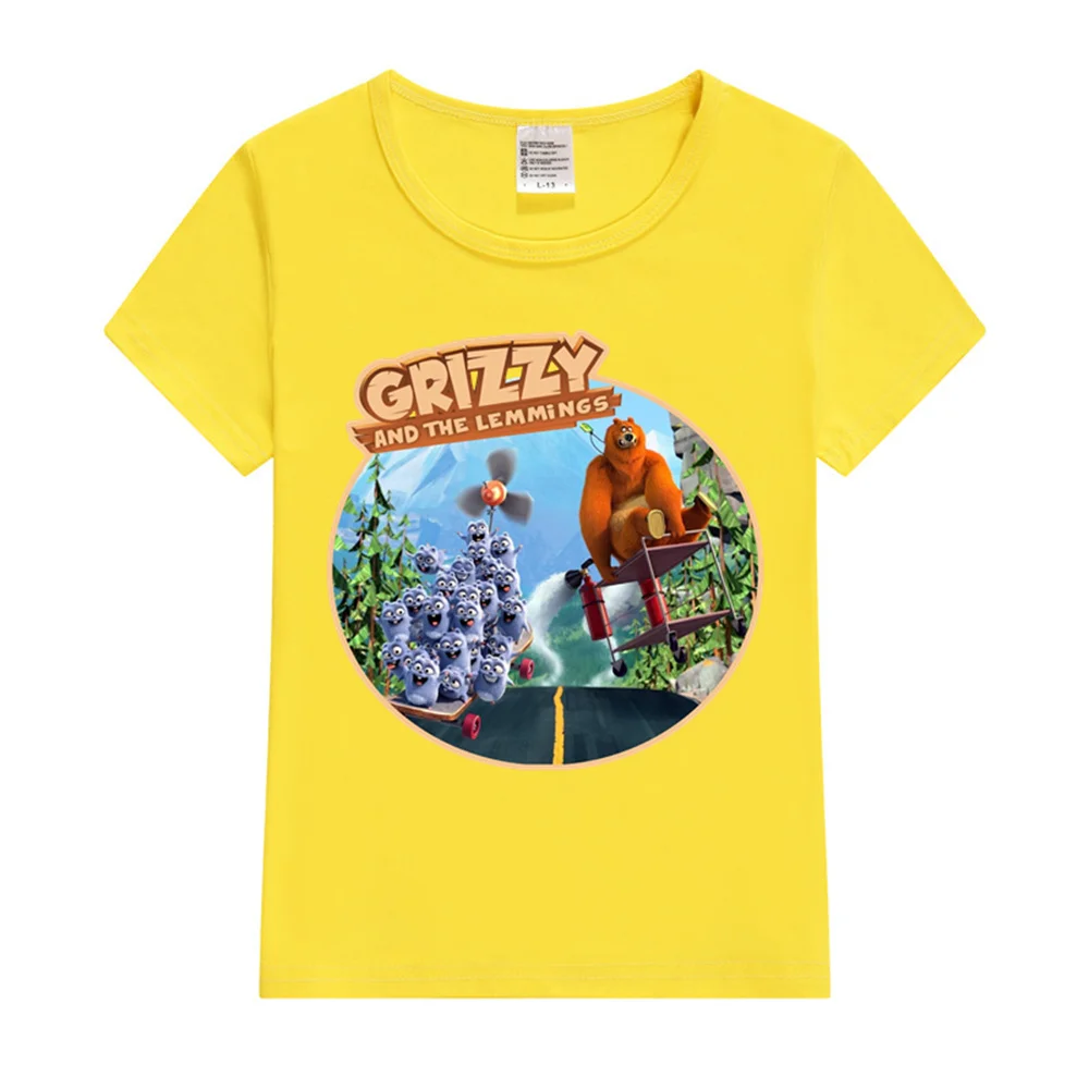 2024 New grizzy and the lemmings Kids T-Shirt Cartoon Print Kids T-Shirts Children Girls Tops Clothes