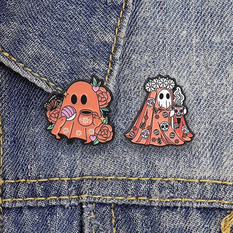 Halloween Teddy Bear Enamel Pins Mummy Ghost Pumpkin Bear Jack-o' Lantern Calavera Sugar Skull Brooches Lapel Badge Jewelry Gift