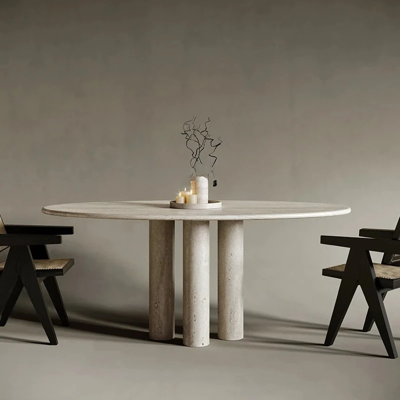 

Natural travertine dining table oval villa home designer marble dining table