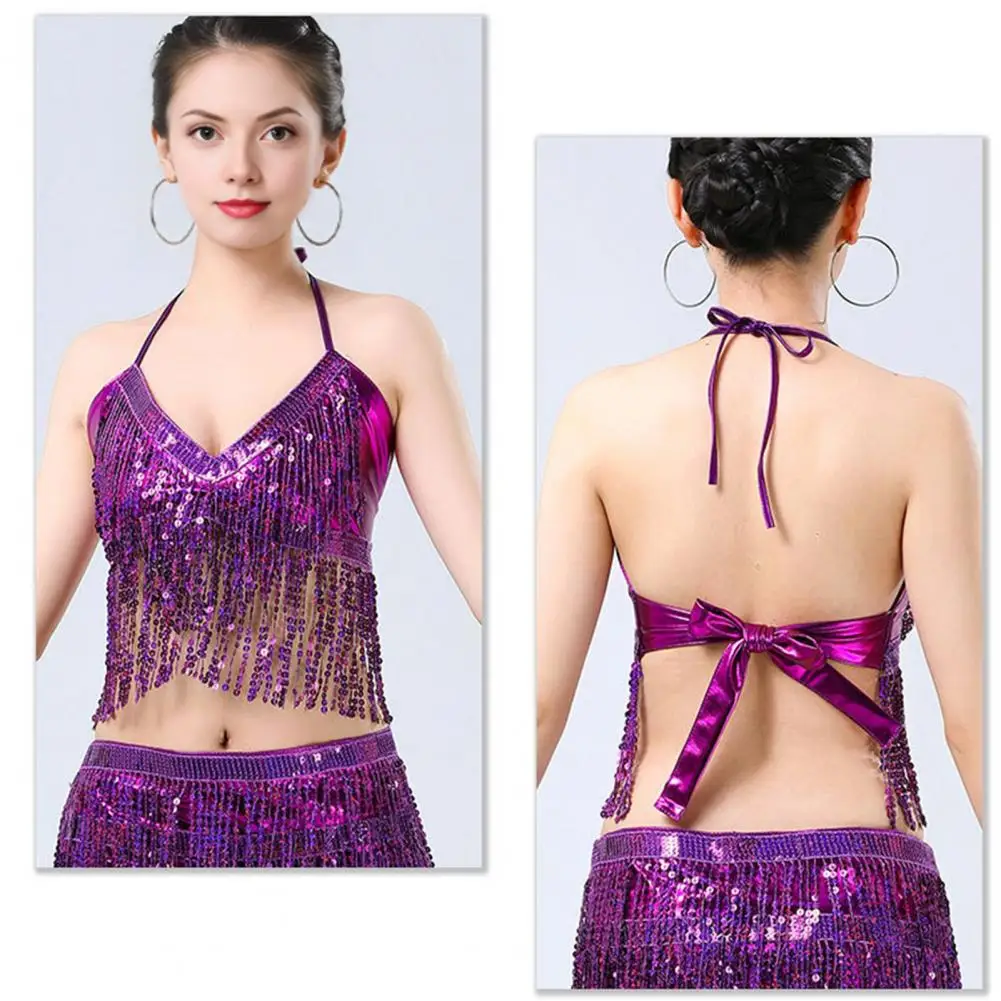 Glittering Dance Performance Top Sequin Dance Top Sparkling Sequin Belly Dance Tops for Women Festival Carnival Attire for Girls