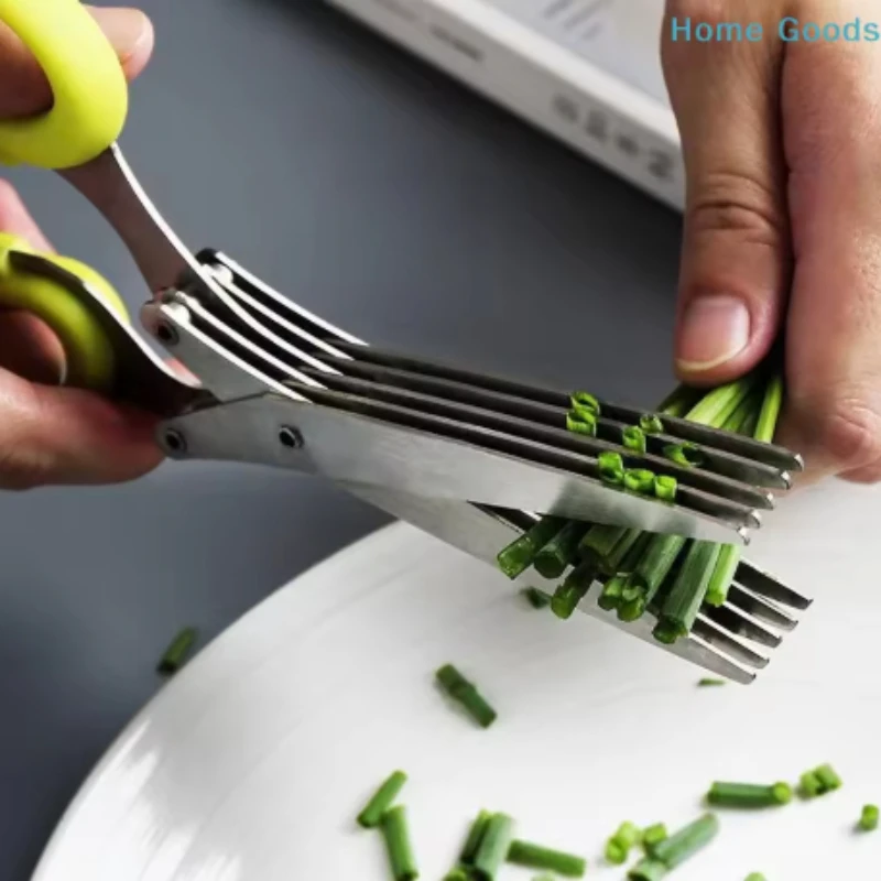 Multi-functional Stainless Steel 3/5 Layer Kitchen Scissors Pepper Shredded Chopped Scallion Cutter Laver Cut Cooking Tool