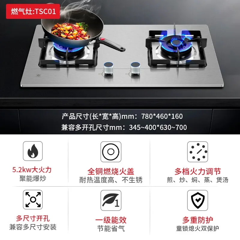 Fogão a Gás de Dupla Finalidade Embutido, Fogão Fierce de Alta Potência, Cooktop, Fogão Duplo, 5,3 kW