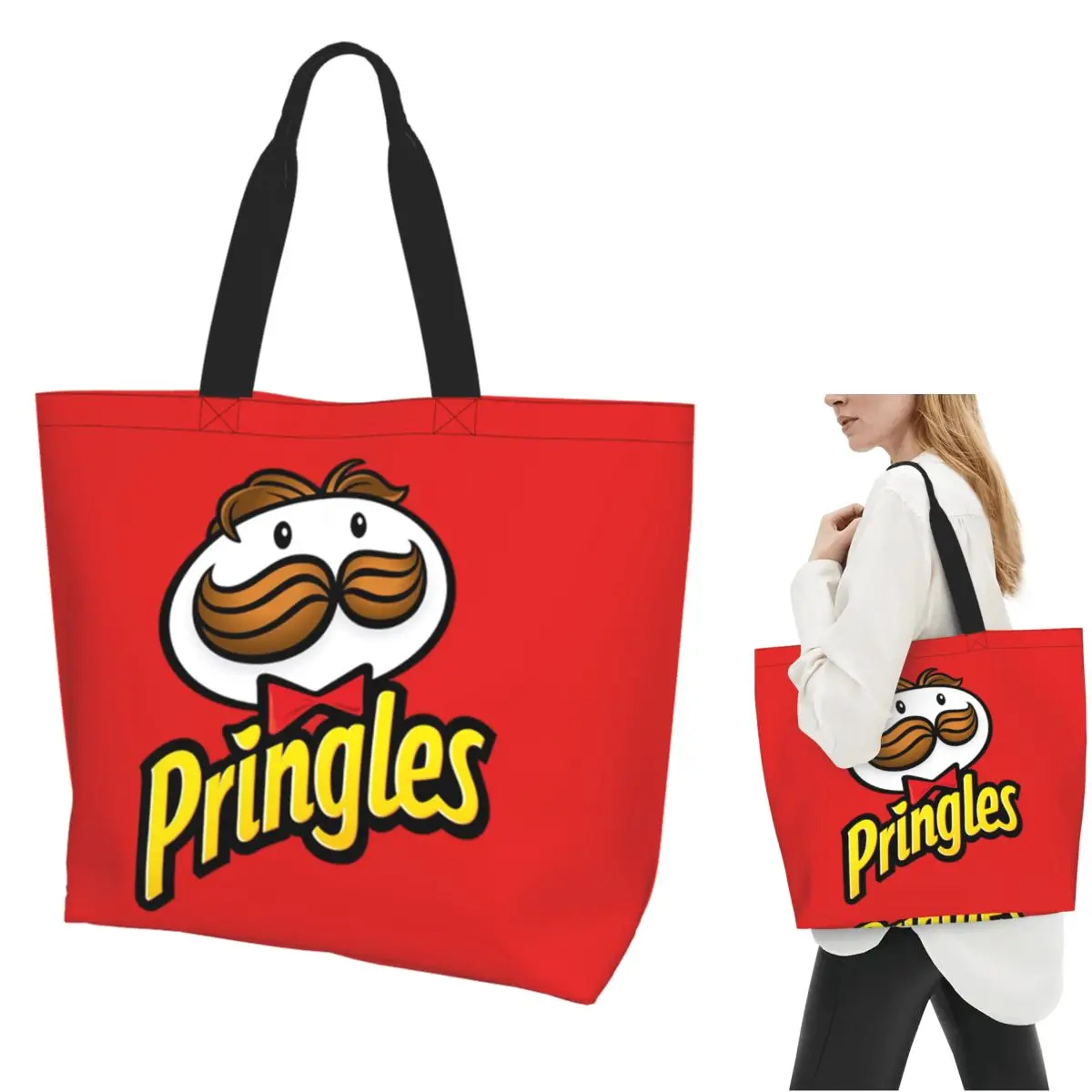 Bolsa de compras con estampado de Pringles, bolsa de compras de lona de gran capacidad, bolsos de hombro, bolso de compras para mujer