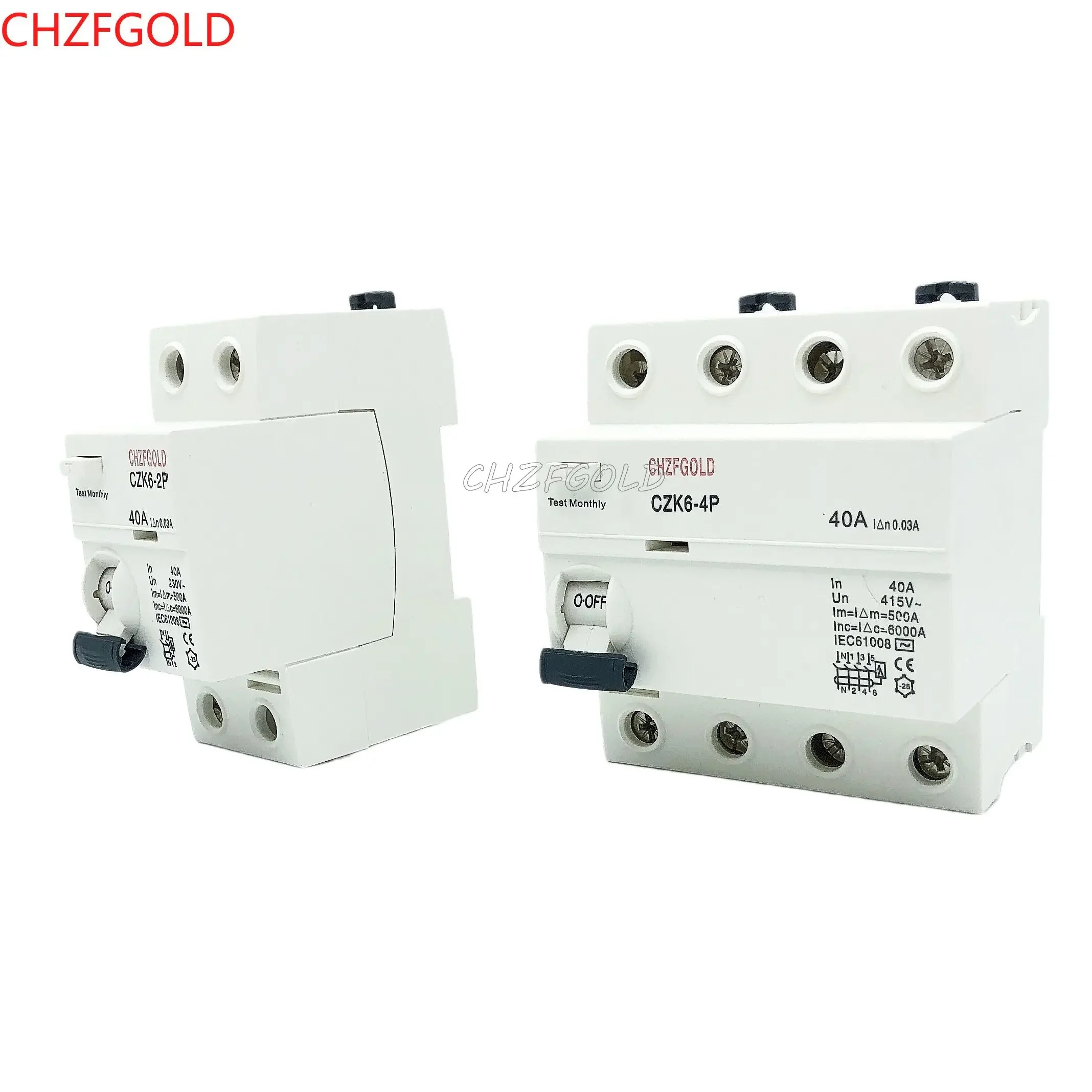 CHZFGOLD4PAC Type RCCB Electromagnetic Residual Current Circuit Breaker AC ELCB 2 Pole 25A 40A 63A 80A 100A RCD 30mA 100mA 300mA