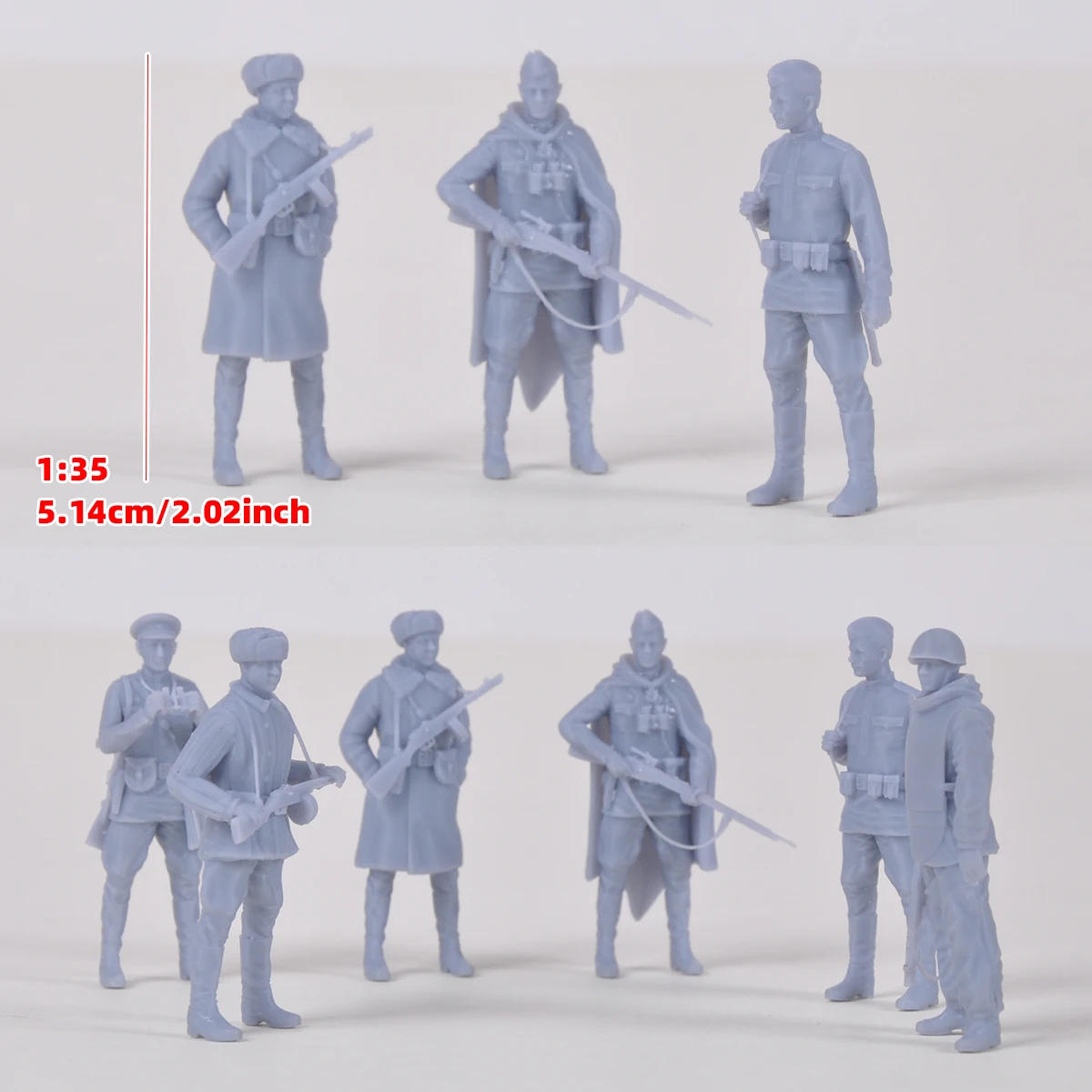 Maßstabsgetreuer Miniaturmodellbausatz, sowjetische Soldaten, Offiziere, Set, Militär, zum Zusammenbauen, unbemalte Figuren, Diorama, 1939–1945, 6 Stück, 1/35, 1/48, 1/72 – Detail 1