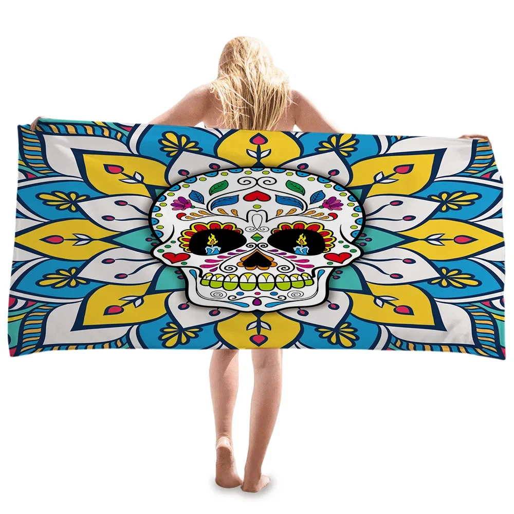 Sugar Skull Printed Beach Towel Portable Quick Fast Dry Sand Outdoor Travel Swimming Sport Blanket Thin Shawl Yoga Mat Women Men