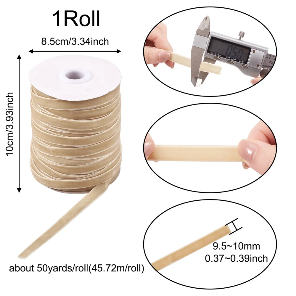 45.72m/roll Single Face Velvet Ribbon Cords 8 inch(9.5~10mm) Threads Accessories for DIY Gifts Crafts Making Decor Supplies