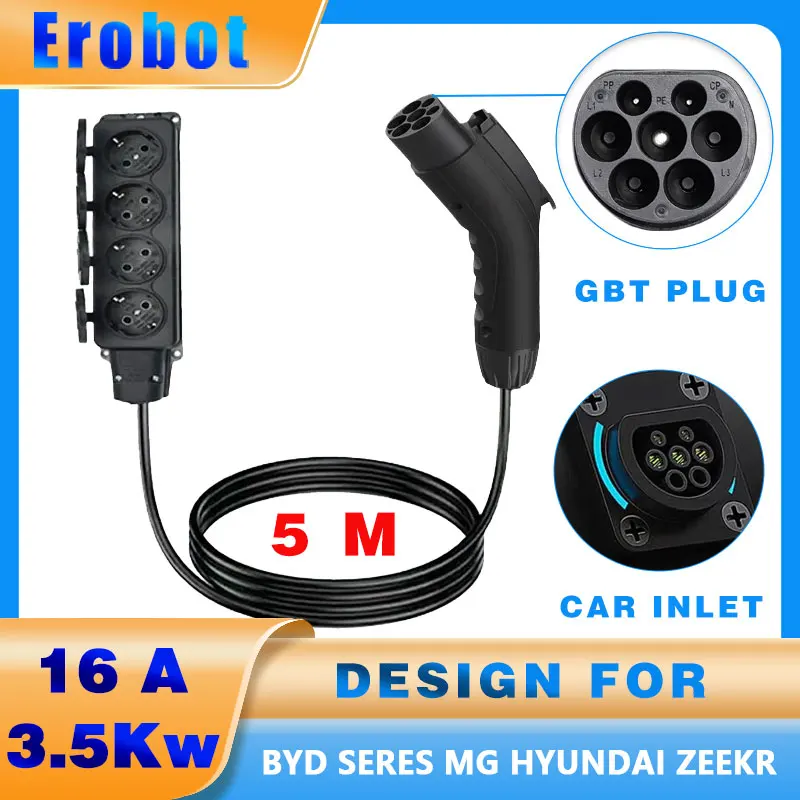 

Erobot Discharger For GBT Car Convert To Schuko Socket V2L Of GB/T Plug To European Socket Design For Ourdoor ZS MG4 BYD ATTO3