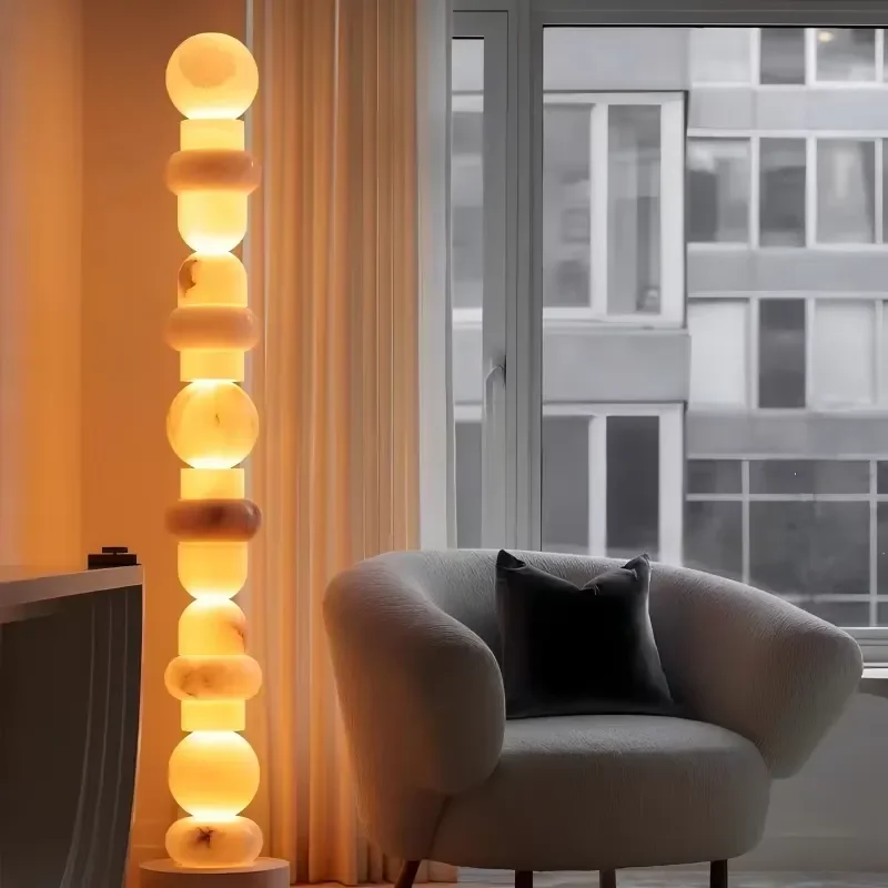 for Luxury Natural Alabaster Plaster Modern Floor Lamp Stacked Spherical Design LED Standing Lamp for Living Room Bedroom